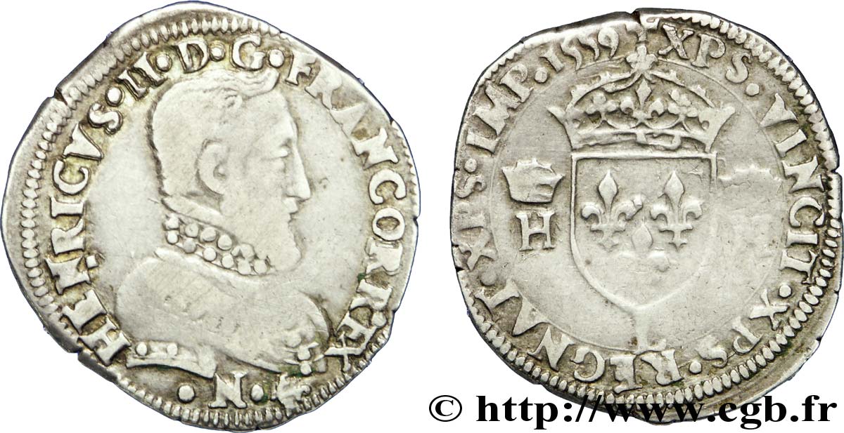 FRANCIS II. COINAGE AT THE NAME OF HENRY II Demi-teston à la tête nue, 1er type 1559 Bayonne VF