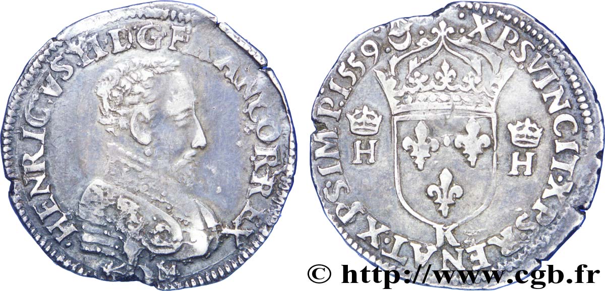 FRANCIS II. COINAGE AT THE NAME OF HENRY II Teston à la tête nue, 3e type 1559 Bordeaux AU