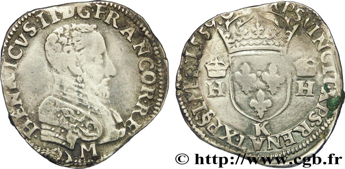 FRANCIS II. COINAGE IN THE NAME OF HENRY II Teston à la tête nue, 3e type 1559 Bordeaux XF/VF