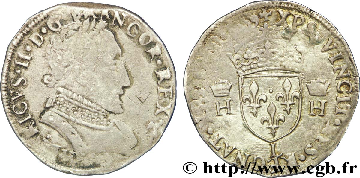 FRANÇOIS II. MONNAYAGE AU NOM D HENRI II Teston au buste lauré, 2e type 1559 Bayonne TB+
