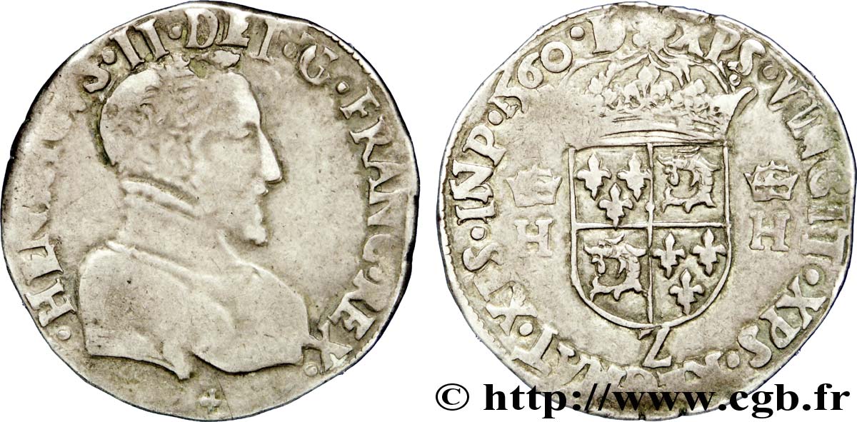 FRANCIS II. COINAGE AT THE NAME OF HENRY II Teston du Dauphiné à la tête nue 1560 Grenoble BC+/MBC