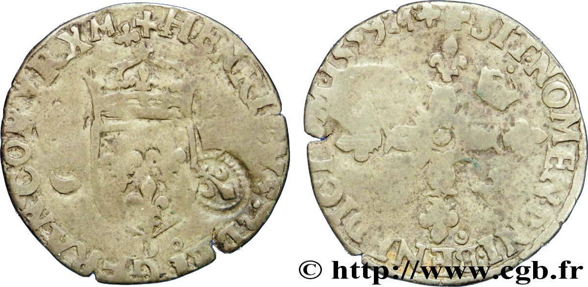 FRANCIS II. COINAGE AT THE NAME OF HENRY II Douzain aux croissants 1559 Lyon q.BB