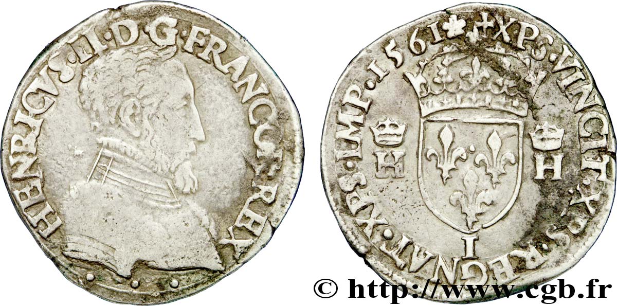 CHARLES IX. COINAGE AT THE NAME OF HENRY II Teston à la tête nue, 1er type 1561 Limoges XF