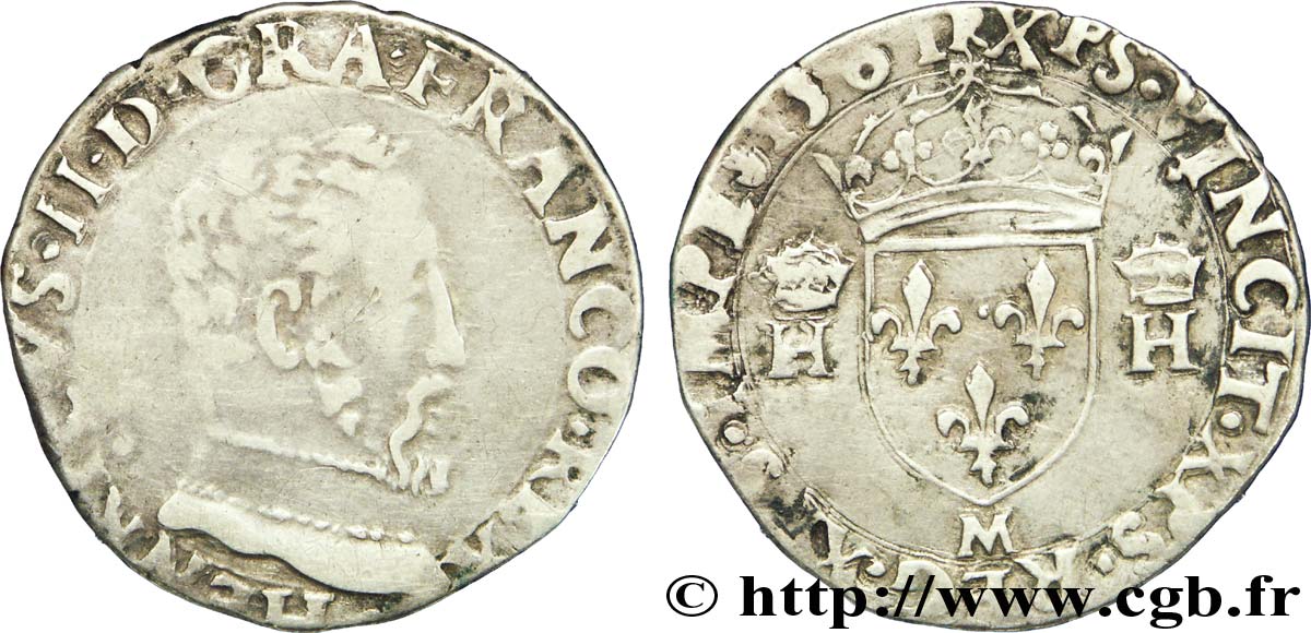 CHARLES IX. MONNAYAGE AU NOM DE HENRI II Demi-teston à la tête nue, 5e type 1561 Toulouse TB+/TTB