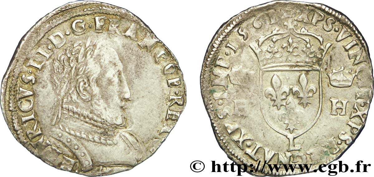 CHARLES IX. MONNAYAGE AU NOM DE HENRI II Teston au buste lauré, 2e type 1561 Bayonne TB+/TTB