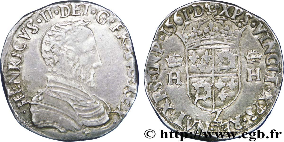 CHARLES IX. MONNAYAGE AU NOM DE HENRI II Teston du Dauphiné à la tête nue 1561 Grenoble TTB/TTB+