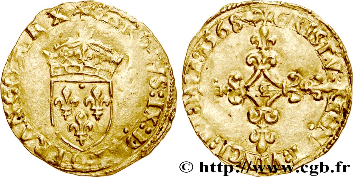 CHARLES IX Écu d or au soleil, 1er type 1568 Limoges TTB