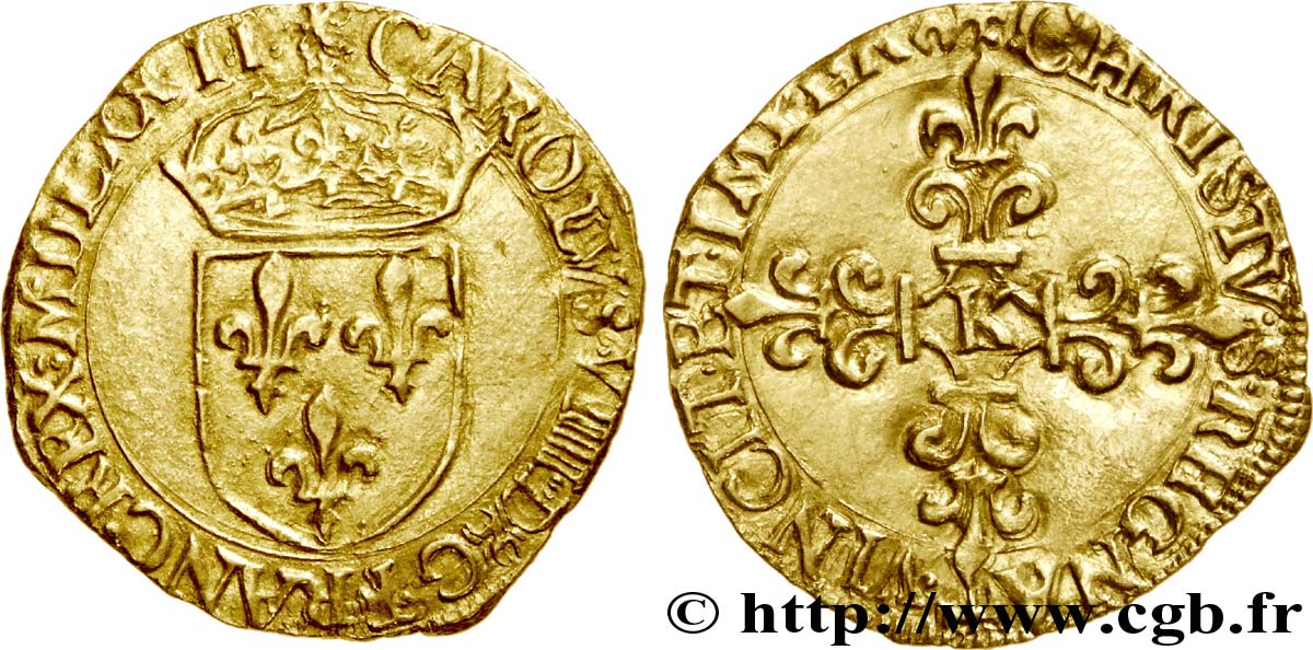CHARLES IX Écu d or au soleil, 1er type 1572 Bordeaux TTB+