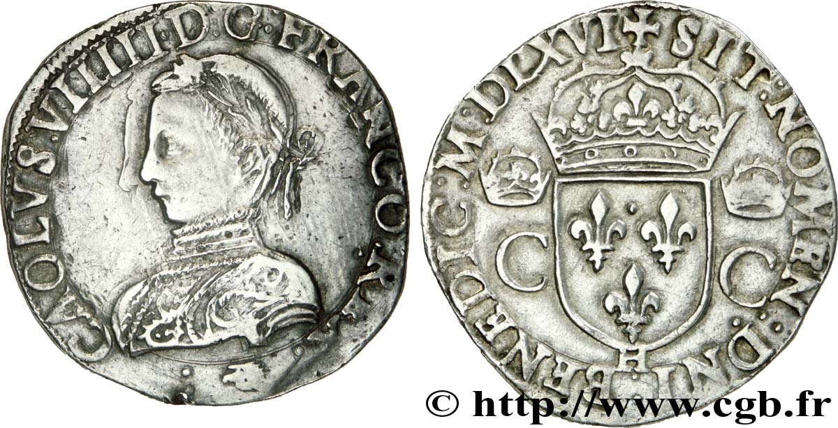CHARLES IX Teston, 2e type, légende fautive CAOLVS 1566 (MDLXVI) La Rochelle TTB/TTB+