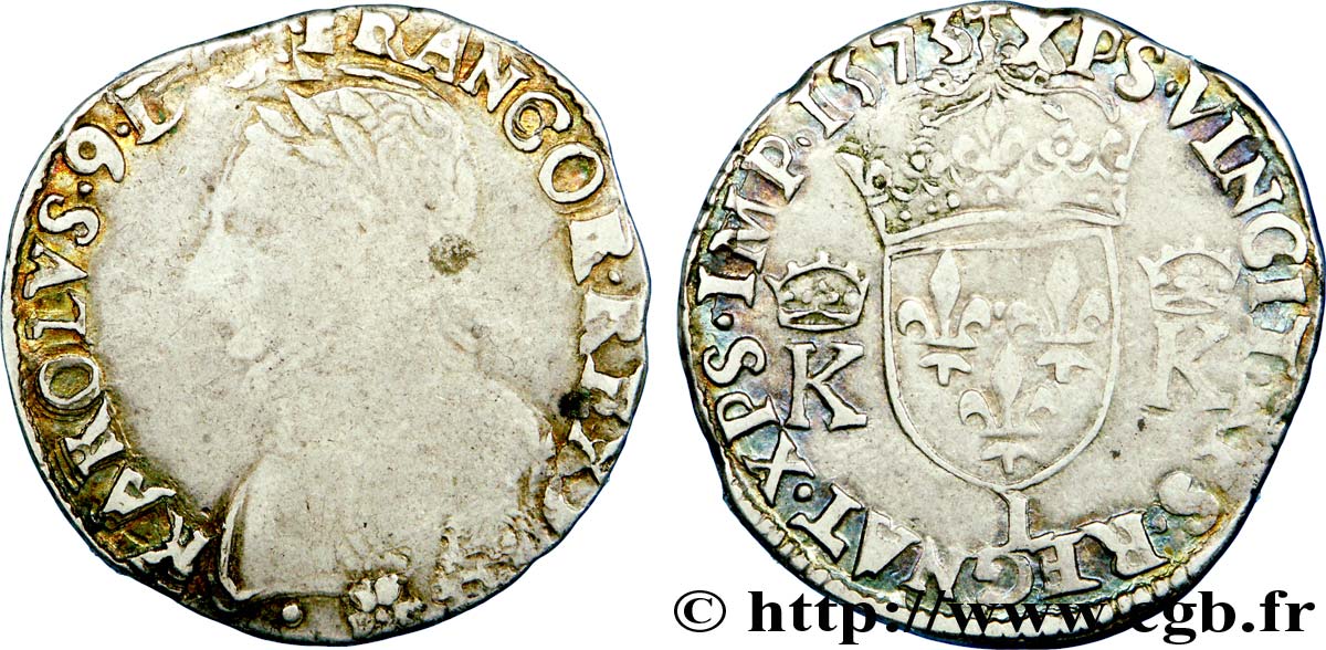 CHARLES IX Teston, 4e type 1573 Bayonne BC+/MBC