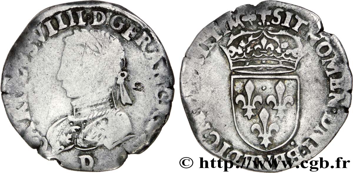 CHARLES IX Demi-teston, 6e type 1564 Lyon B+/TB