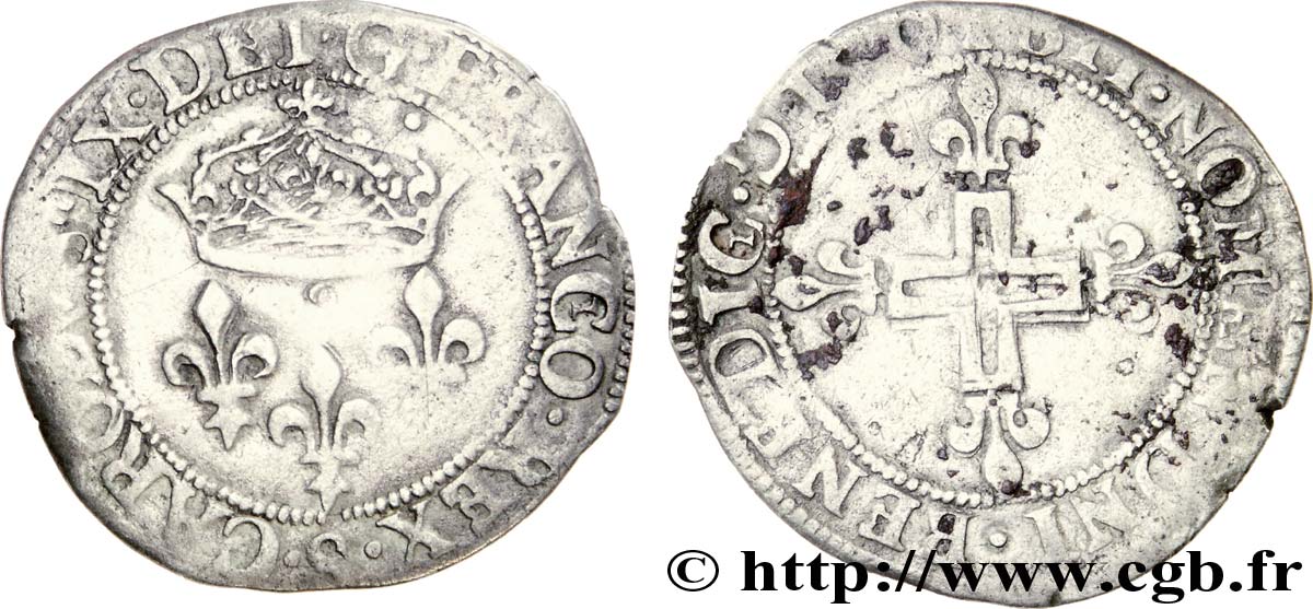 CHARLES IX Double sol parisis, 1er type 1570 Troyes SS/fSS