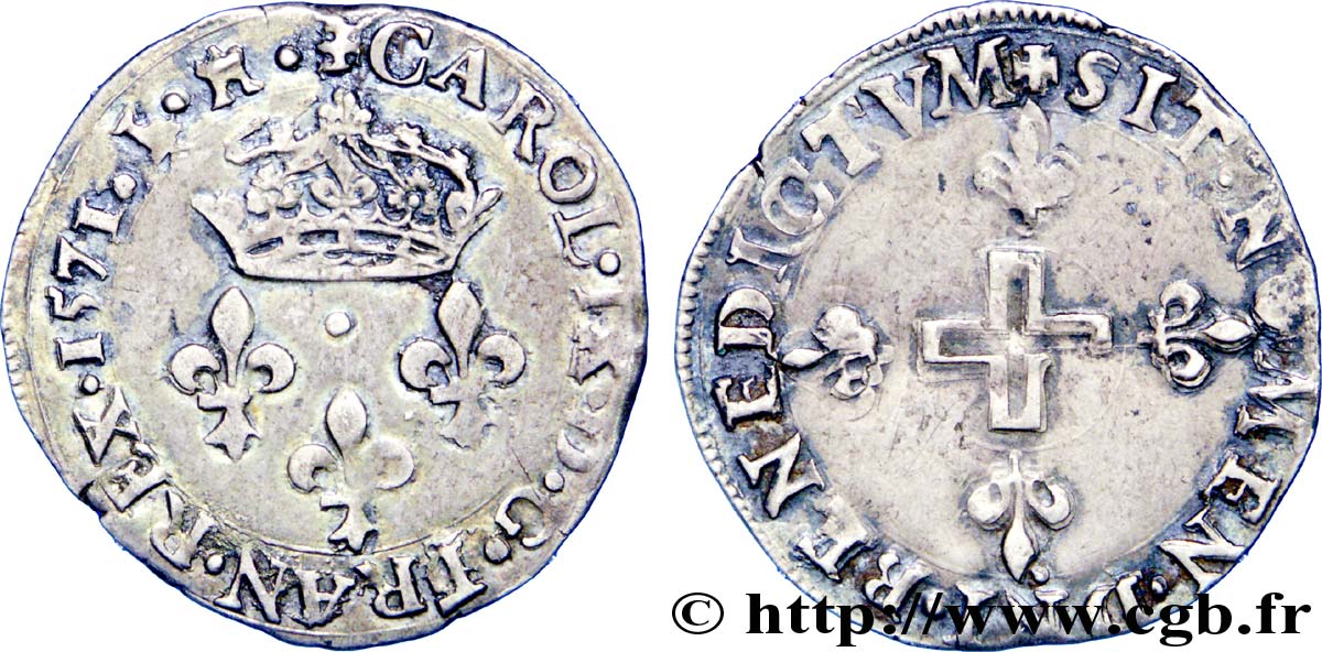 CHARLES IX Double sol parisis, 1er type 1571 Limoges fVZ/SS