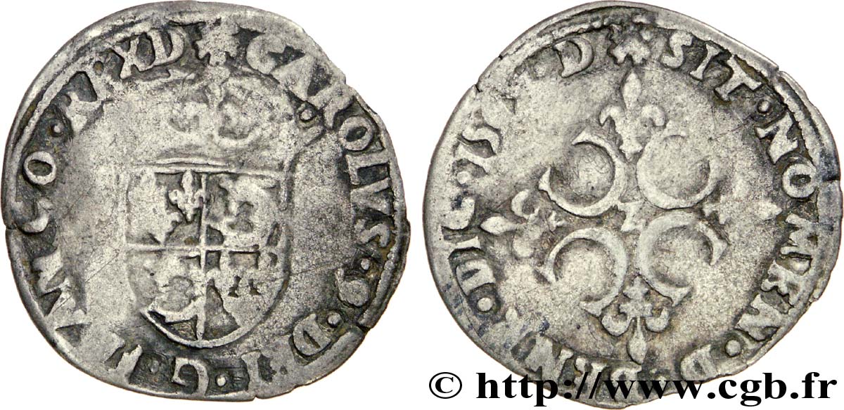 CHARLES IX Sol parisis du Dauphiné 1565 Grenoble VF