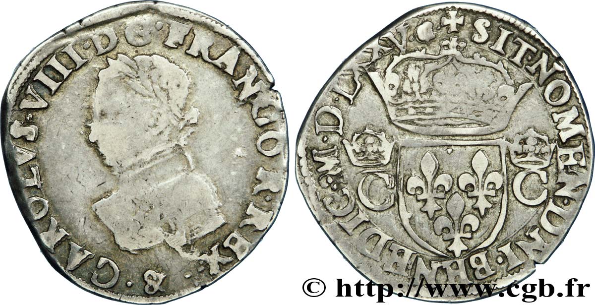 HENRY III. COINAGE AT THE NAME OF CHARLES IX Teston, 2e type 1575 Aix-en-Provence q.BB/BB