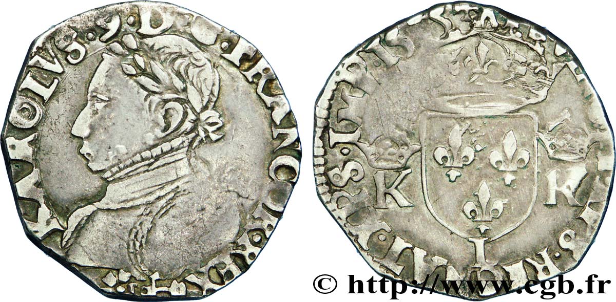 HENRY III. COINAGE AT THE NAME OF CHARLES IX Demi-teston, 4e type 1575 Bayonne BB