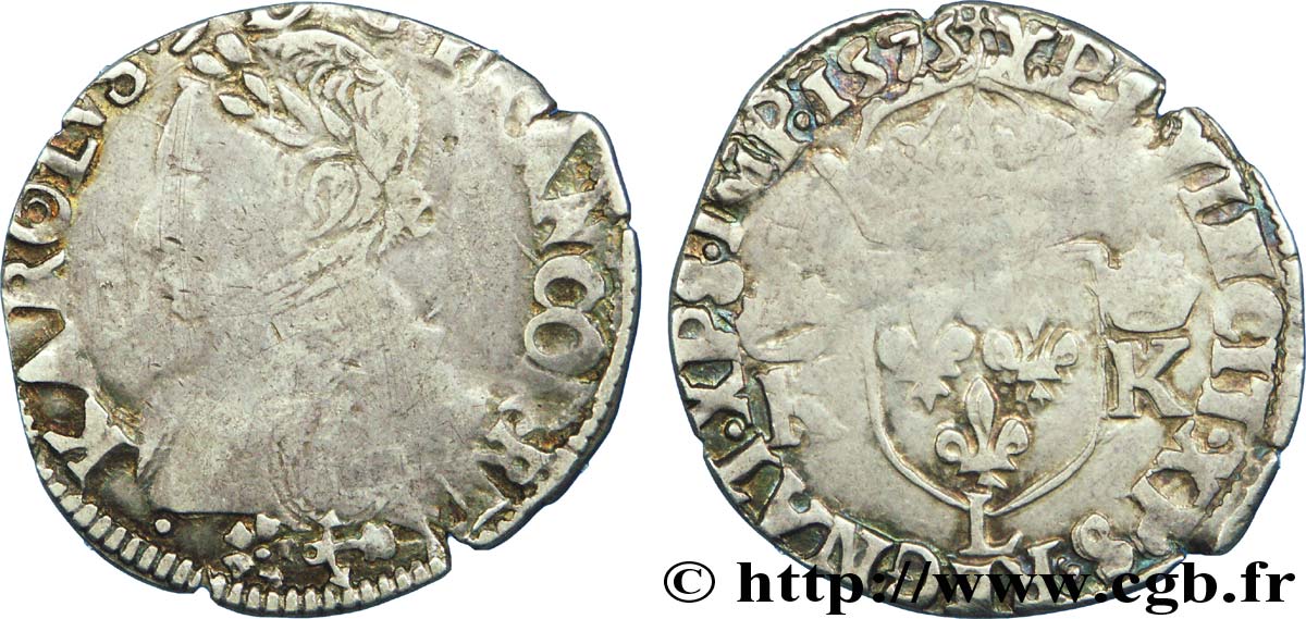 HENRI III. MONNAYAGE AU NOM DE CHARLES IX Demi-teston, 4e type 1575 Bayonne TB+