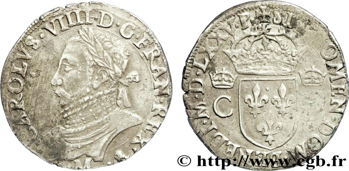 HENRY III. COINAGE IN THE NAME OF CHARLES IX Teston, 10e type 1575 (MDLXXV) Toulouse XF