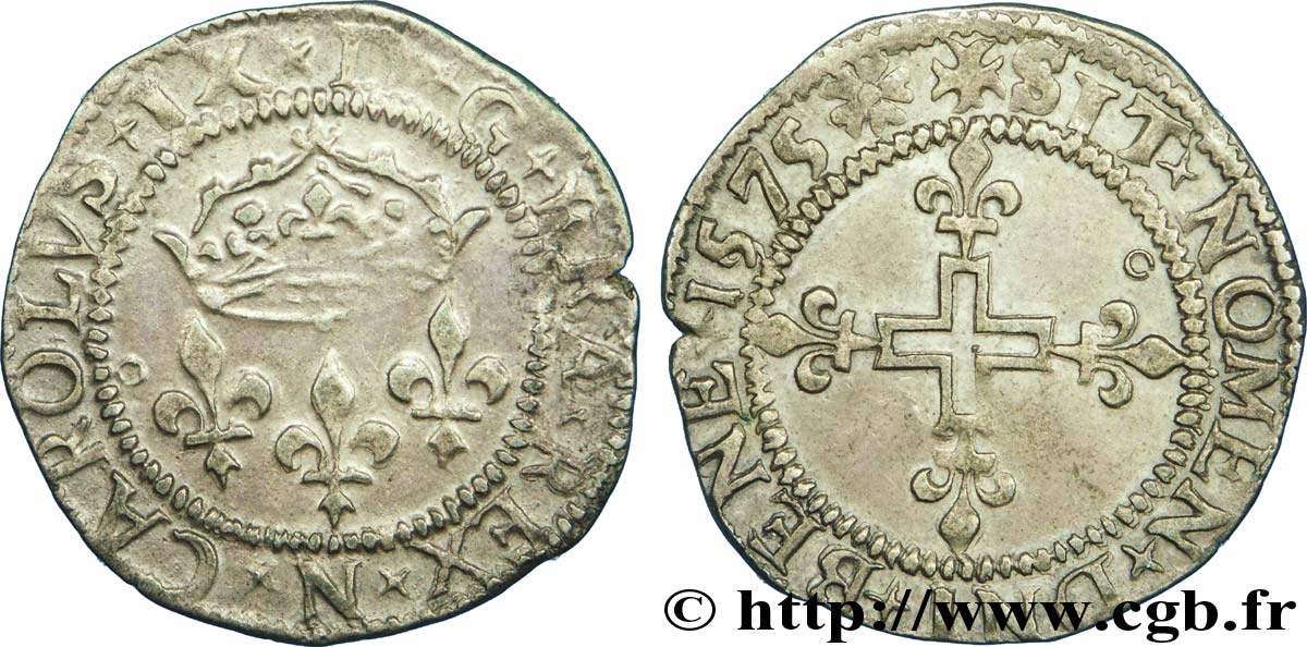 HENRY III. COINAGE AT THE NAME OF CHARLES IX Double sol parisis, 1er type 1575 Montpellier MBC+/EBC
