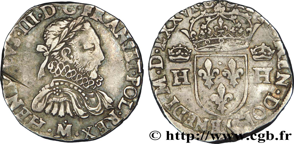 HENRY III Teston, 3e type, col fraisé 1576 (MDLXXVI) Toulouse SS