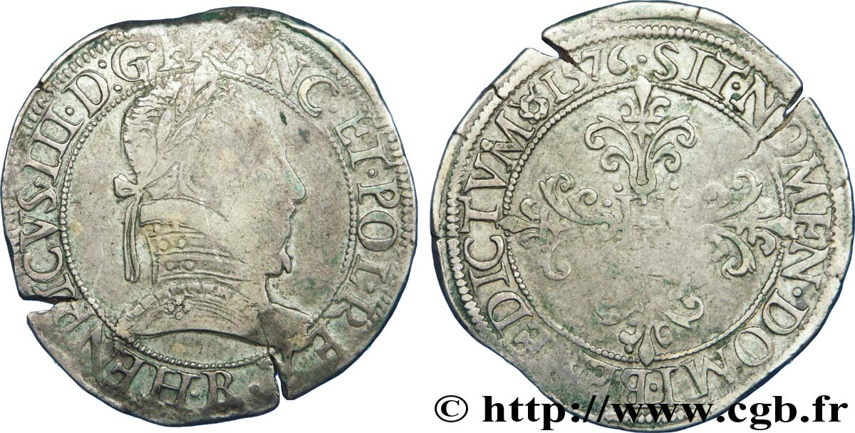 HENRY III Franc au col plat 1576 Rouen q.BB