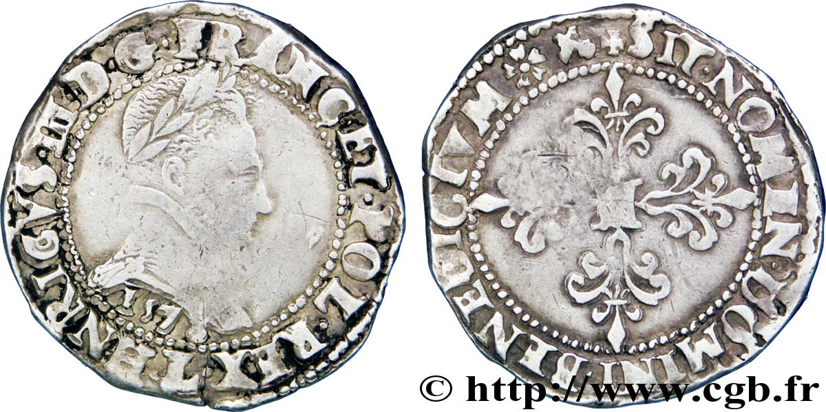 HENRI III Franc au col plat, légende fautive au droit 1578 Bayonne TB+
