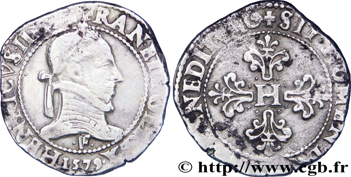 HENRI III Franc au col plat 1579 Angers TB+