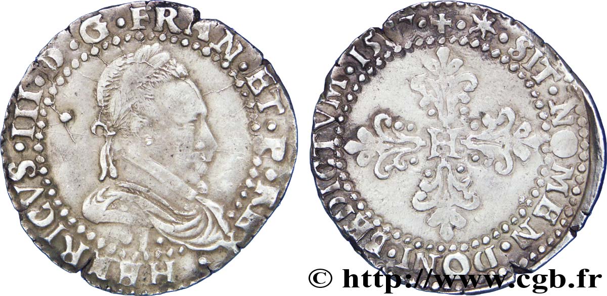 HENRY III Demi-franc au col plat 1587 Limoges MBC