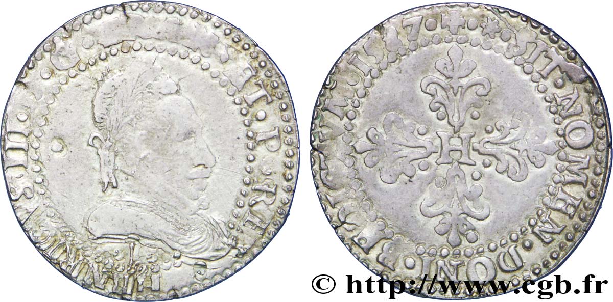 HENRY III Demi-franc au col plat 1587 Limoges BC+/MBC