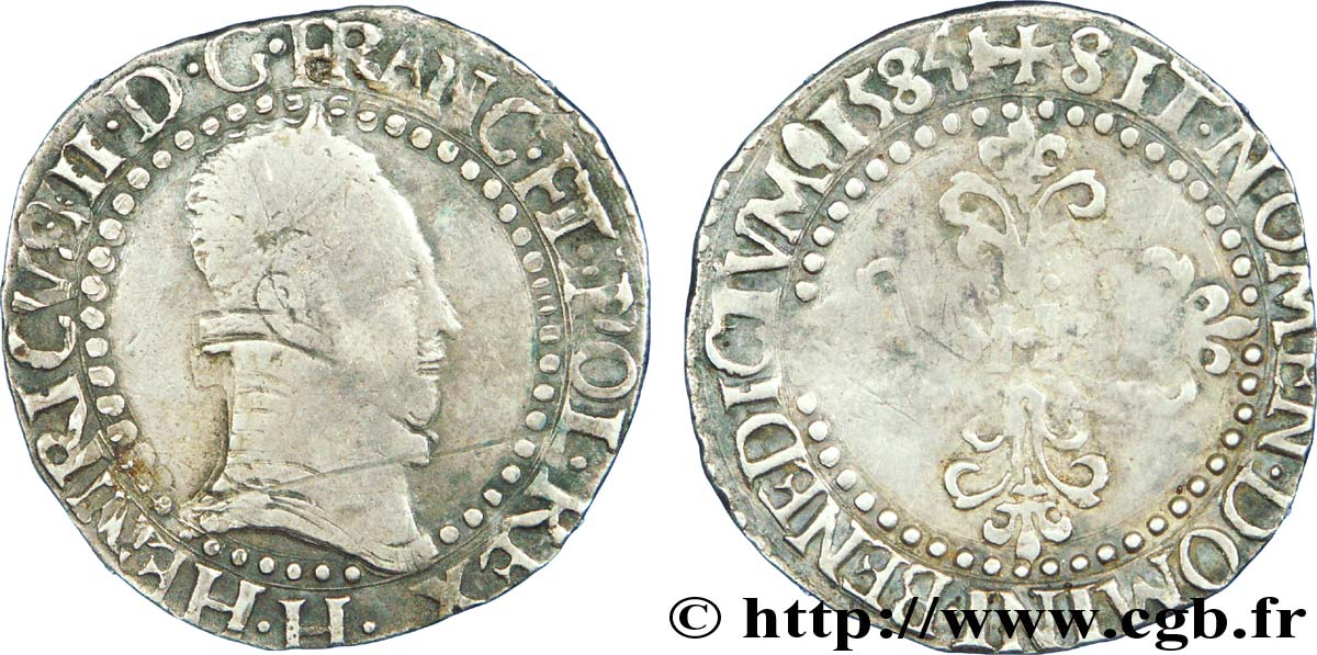 HENRY III Quart de franc au col plat 1584 La Rochelle S/fSS