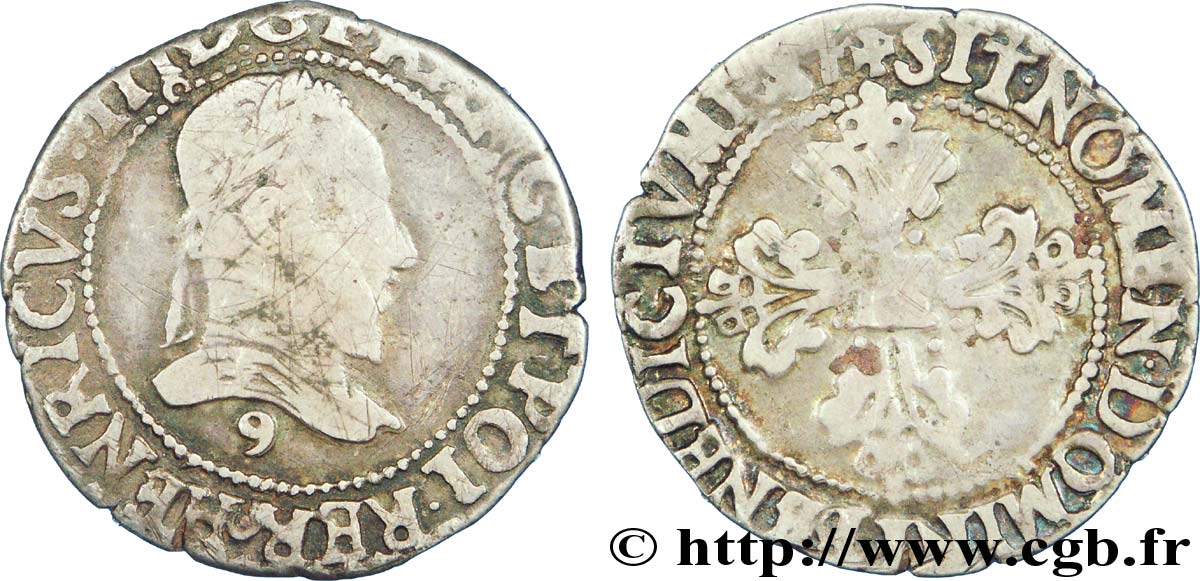 HENRI III Quart de franc au col plat 1587 Rennes TB
