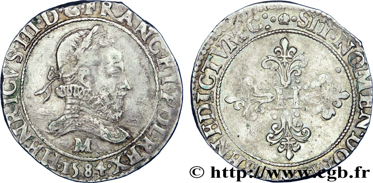 HENRY III Franc au col fraisé 1584 Toulouse XF