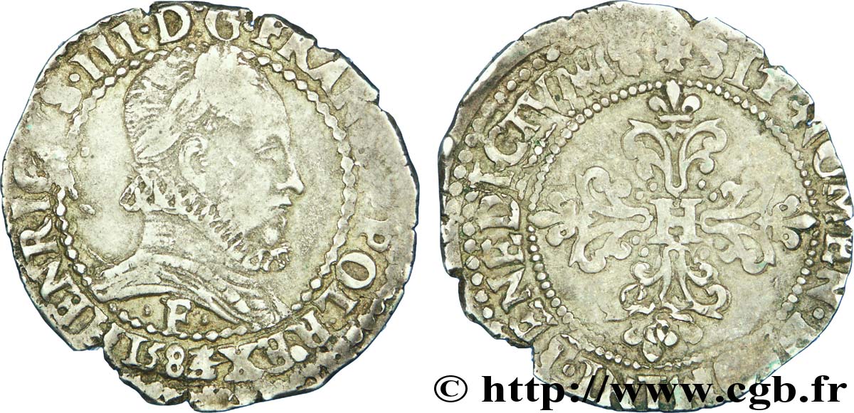 HENRY III Quart de franc au col fraisé 1584 Angers fSS