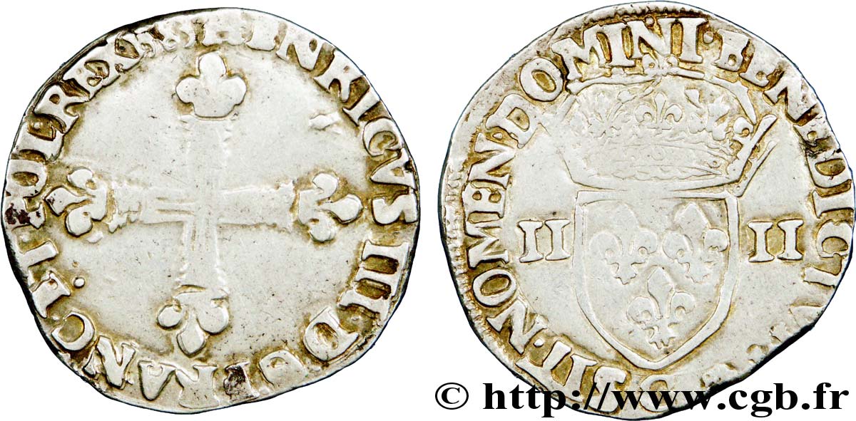 HENRI III Quart d écu, croix de face 1583 Saint-Lô TB+/TTB
