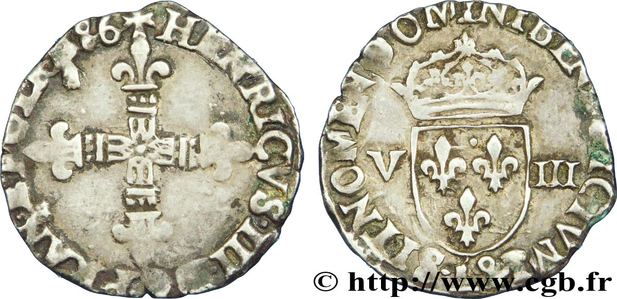 HENRY III Huitième d écu, croix de face 1586 Bayonne q.BB/BB