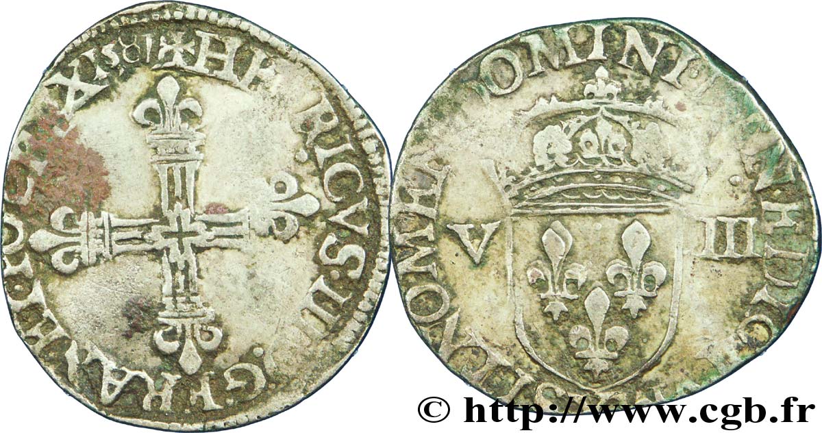 HENRY III Huitième d écu, croix de face, faux d’époque ? 1587 Amiens ? BB