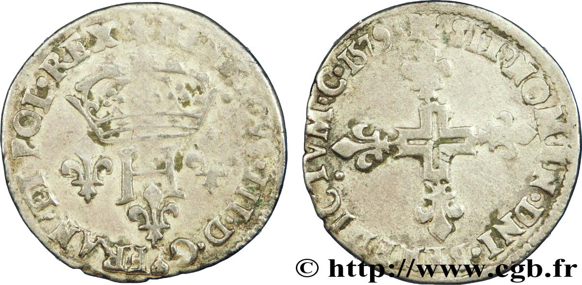 HENRY III Double sol parisis, 2e type 1579 Toulouse q.BB