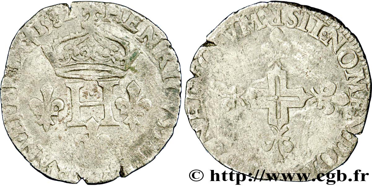HENRI III Double sol parisis, 2e type 1582 Saint-André de Villeneuve-lès-Avignon TB+