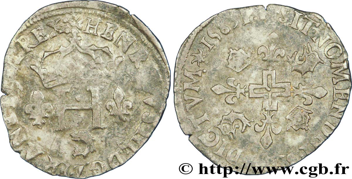 HENRY III Double sol parisis du Dauphiné 1583 Grenoble XF/AU