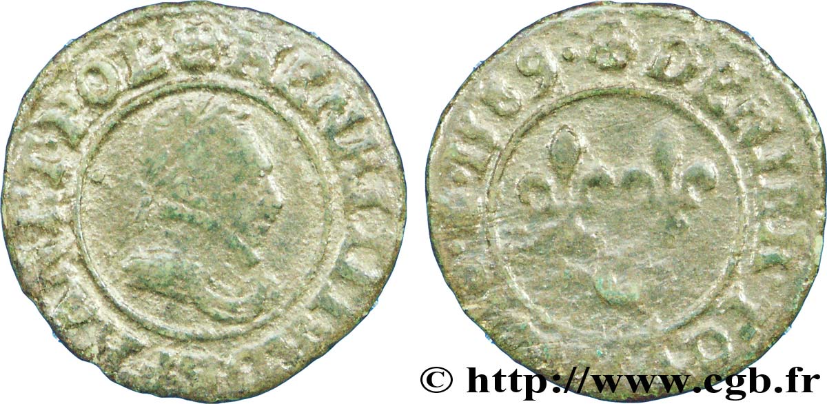 HENRI III Denier tournois, type de Saint-Lô 1589 Saint-Lô TB/B+