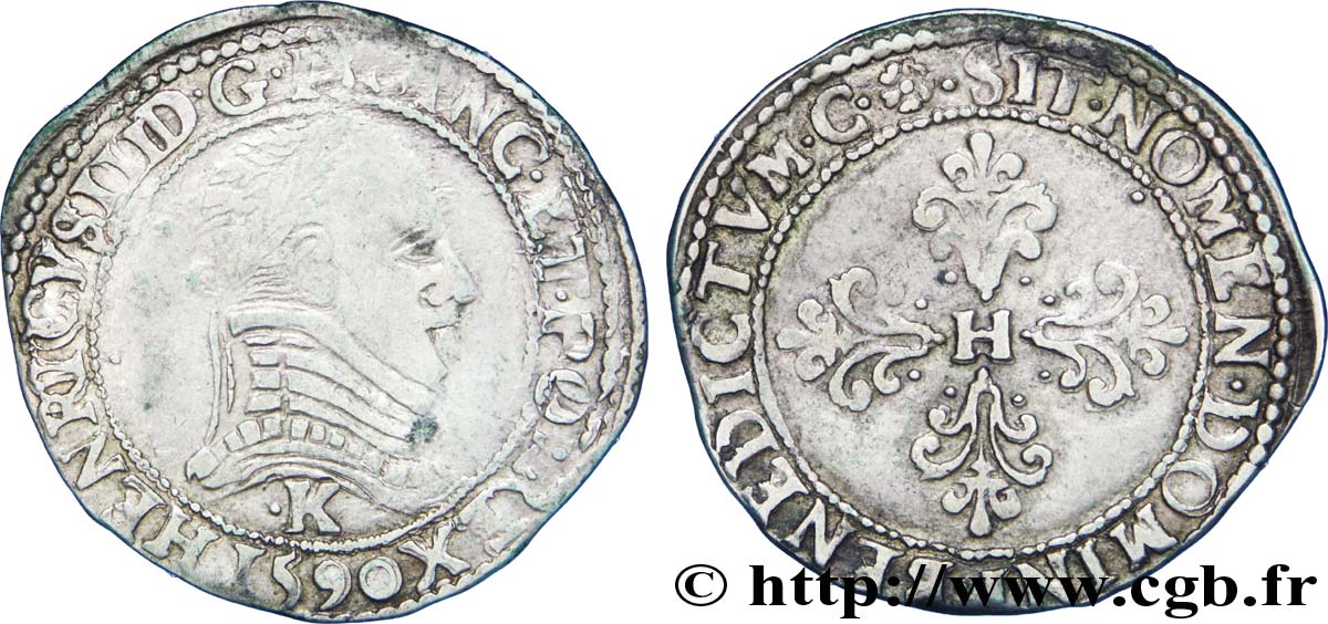 LIGUE. COINAGE AT THE NAME OF HENRY III Demi-franc au col plat 1590 Saint-Lizier XF/AU