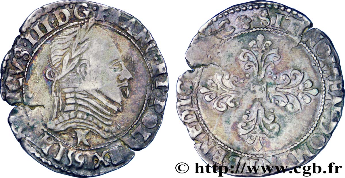 LIGUE. COINAGE AT THE NAME OF HENRY III Demi-franc au col plat 1591 Saint-Lizier MBC