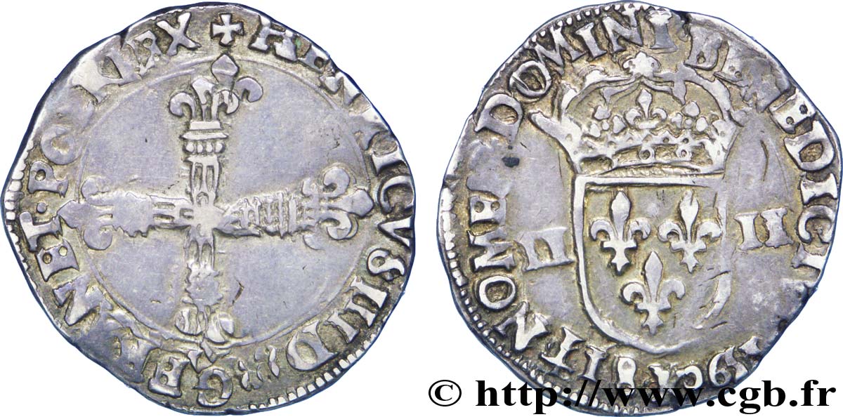 LIGUE. COINAGE AT THE NAME OF HENRY III Quart d écu, croix de face 1590 Bordeaux ou saint-Lizier q.BB/BB