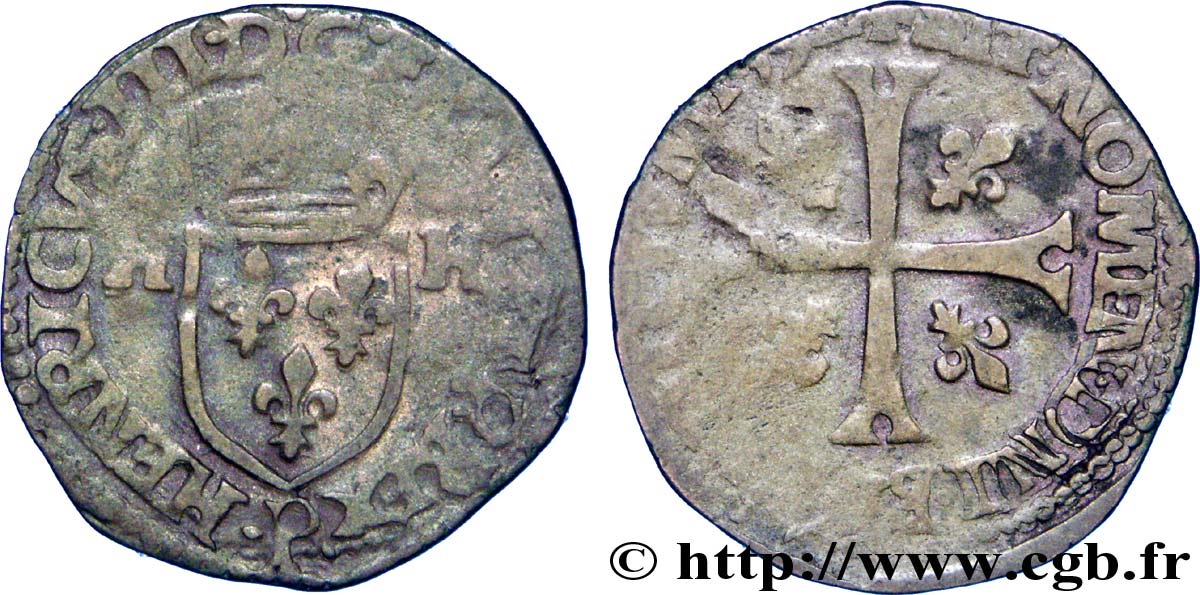 THE LEAGUE. COINAGE IN THE NAME OF HENRY III Douzain aux deux H, 4e type 1592 Le Puy VF