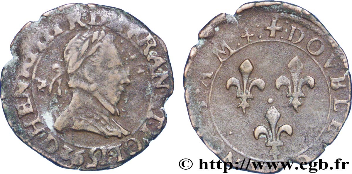 LA LIGUE. MONNAYAGE AU NOM D HENRI III Double tournois, type de Lyon 1592 Lyon TB+/TTB