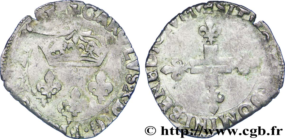 CHARLES X, CARDINAL DE BOURBON Double sol parisis, 2e type 1591 Marseille TB+/TTB