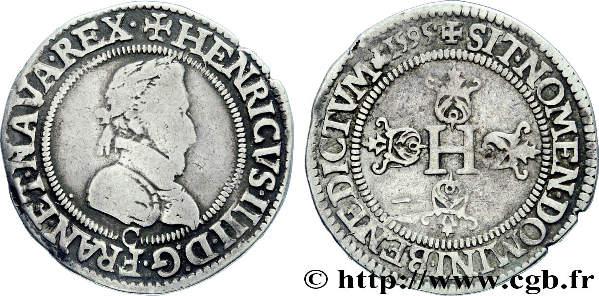 HENRI IV LE GRAND Demi-franc, 1er type de Saint-Lô 1595 Saint-Lô TB/TB+