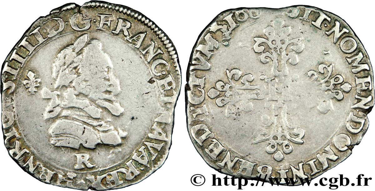HENRI IV LE GRAND Demi-franc, type de Villeneuve au lis 160[3] Saint-André de Villeneuve-lès-Avignon TTB/TB+