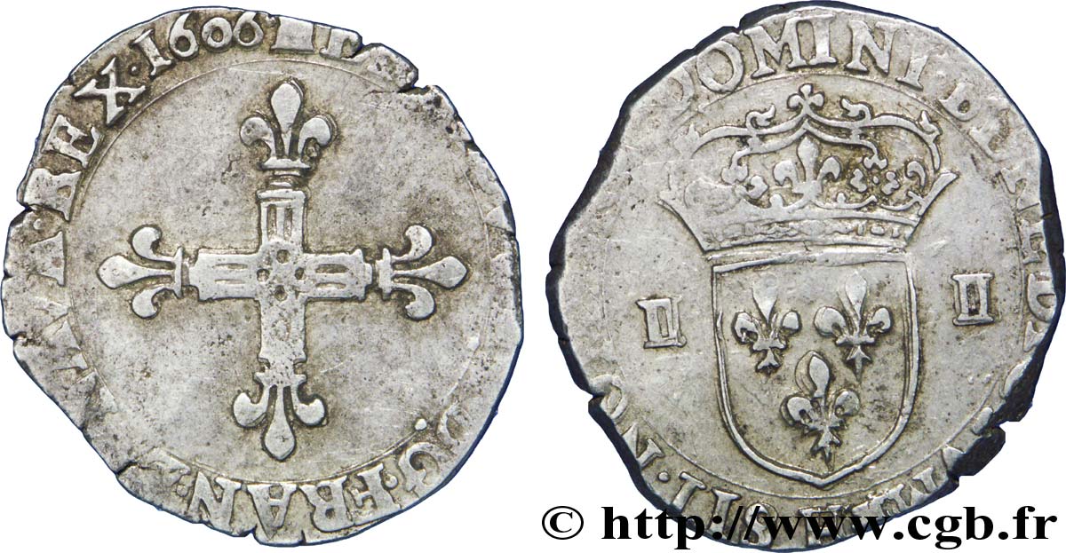 HENRY IV Quart d écu, croix bâtonnée et fleurdelisée de face 1606 La Rochelle VF/XF