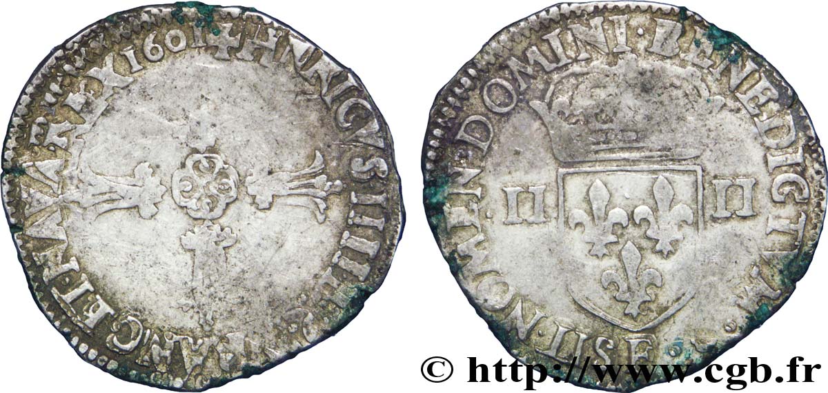 HENRY IV Quart d écu, croix feuillue de face 1601 Angers q.BB